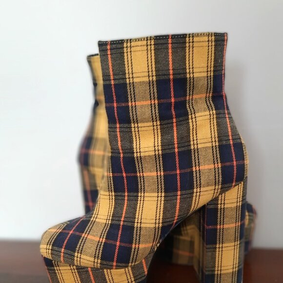 Forever 21 Yellow Plaid Platform Booties Size 6 - Picture 5 of 8